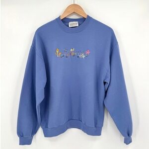 Vintage 90s Longaberger Periwinkle Embroidered Nature Sweatshirt Womens Large